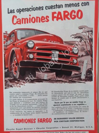 CARTEL ANTIGUO ORIGINAL DE CAMIONES CHRYSLER DODGE FARGO 1949 /N69