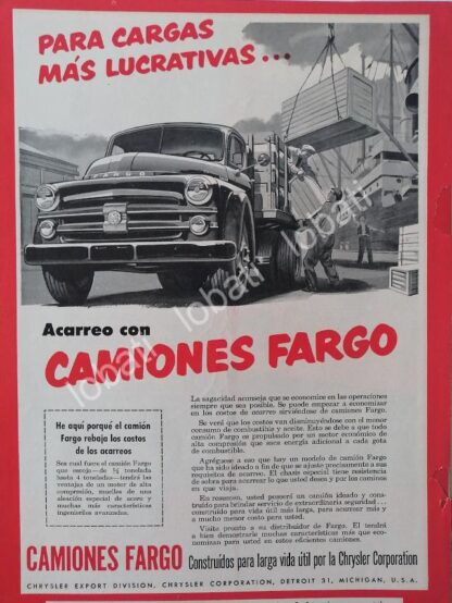 CARTEL ANTIGUO ORIGINAL DE CAMIONES CHRYSLER DODGE FARGO 1949 /N62