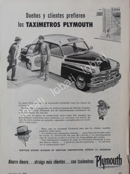 CARTEL ANTIGUO ORIGINAL DE AUTOS DODGE PLYMOUTH PARA TAXI 1949 MUY RARO /N60