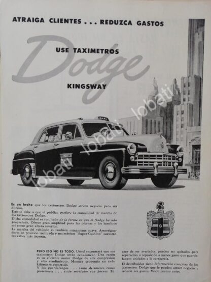 CARTEL ANTIGUO ORIGINAL DE AUTOS DODGE KINGSWAY PARA TAXI 1949 MUY RARO /N59