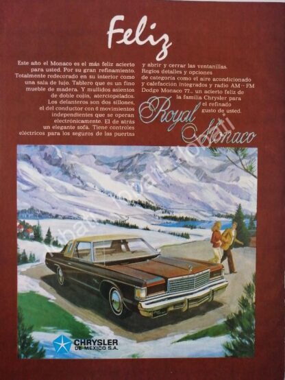 CARTEL ANTIGUO ORIGINAL DE AUTOS CHRYSLER ROYAL MONACO 1977 RARO /58