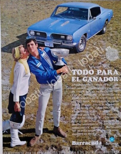 CARTEL ANTIGUO ORIGINAL DE AUTOS CHRYSLER BARRACUDA 1968 / RARO