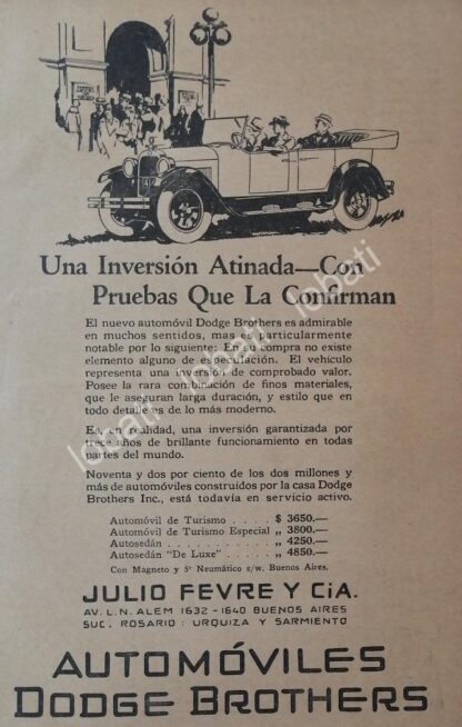 CARTEL ANTIGUO ORIGINAL DE AUTOS DODGE BRUTHERS 1927