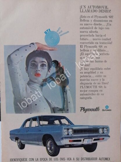 CARTEL ANTIGUO ORIGINAL DE AUTOS CHRYSLER PLYMOUTH 1968. MINI CARTEL