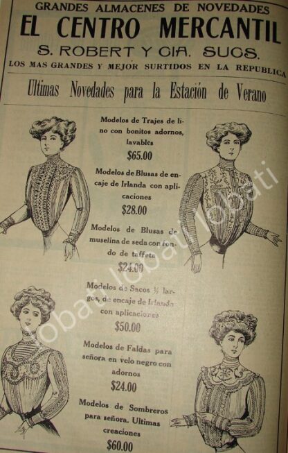 CARTEL ANTIGUO ORIGINAL DE TIENDA EL CENTRO MERCANTIL 1910 MODAS /696