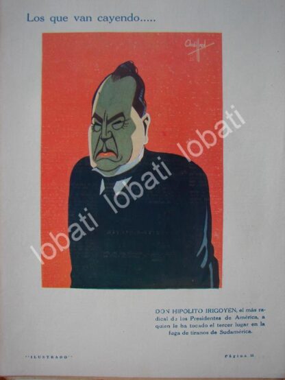 CARTEL ANTIGUO ORIGINAL DE CARICATURA VINTAGE DE HIPOLITO IRIGOYEN POR: ANDRES AUDIFFRED 1930 PLT