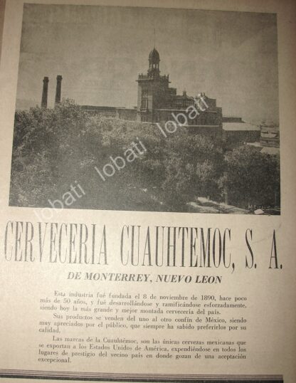 CARTEL ANTIGUO ORIGINAL DE CERVECERIA CUAUHTEMOC S.A 1941