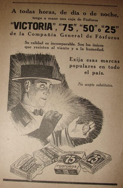 CARTEL ANTIGUO ORIGINAL DE FOSFOROS VICTORIA AÑOS 20s /12