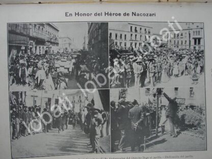 CARTEL ANTIGUO ORIGINAL DE SE DEDICA UN JARDIN AL HEROE DE NACOSARI 1910 / PLT