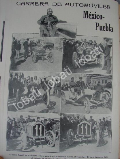 CARTEL ANTIGUO ORIGINAL DE CARRERA DE AUTOS EN LA MEXICO-PUEBLA 1910 TOMAS BRANIFF Y OTROS /ASM