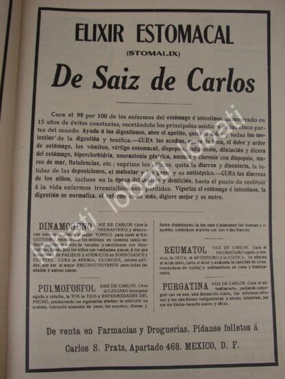 CARTEL ANTIGUO ORIGINAL DE MEDICINA. ELIXIR ESTOMACAL DE SAIZ DE CARLOS 1910 /No72