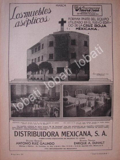 CARTEL ANTIGUO ORIGINAL DE MUEBLES D.M. NACIONAL Y NUEVO EDIFICIO DE CRUZ ROJA 1932