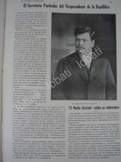 CARTEL ANTIGUO ORIGINAL DE NOTA SOBRE DON. AGUSTIN GARZA GALINDO 1909 / POLITICOS