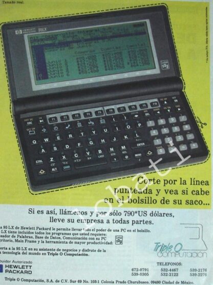 CARTEL ANTIGUO ORIGINAL DE COMPUTADORA DE MANO HP. PALMPAD 95LX /245 OLDWARE