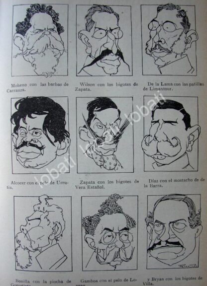 CARICATURA ANTIGUA 1914 PERSONAJES DE LA REVOLUCION MEXICANA