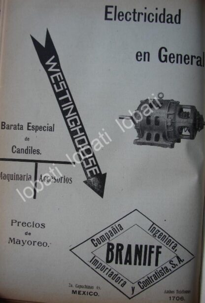 CARTEL ANTIGUO ORIGINAL DE EMPRESAS. BRANNIF Y CIA. 1914 /766 EMPRESA PIONERA EN MEXICO