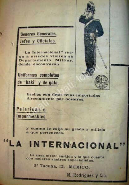 CARTEL ANTIGUO ORIGINAL DE UNIFORMES MILITARES DE ALMACENES LA INTERNACIONAL 1914 /754 Militaria