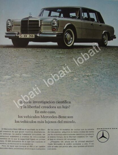 CARTEL ANTIGUO ORIGINAL DE AUTOS MERCEDES BENZ 600 1963 /309 RARO