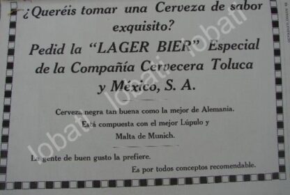 CARTEL ANTIGUO ORIGINAL DE CERVEZA LAGER BIER 1909 CERVECERIA TOLUCA / MUY RARO - Imagen 3