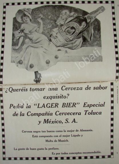 CARTEL ANTIGUO ORIGINAL DE CERVEZA LAGER BIER 1909 CERVECERIA TOLUCA / MUY RARO