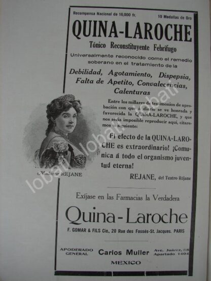 CARTEL ANTIGUO ORIGINAL DE MEDICINA QUINA LAROCHE 1909 CARLOS MULLER