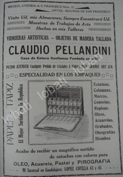 CARTEL ANTIGUO ORIGINAL DE TIENDA DE DECORACION CLAUDIO PELLANDINI 1909 /2