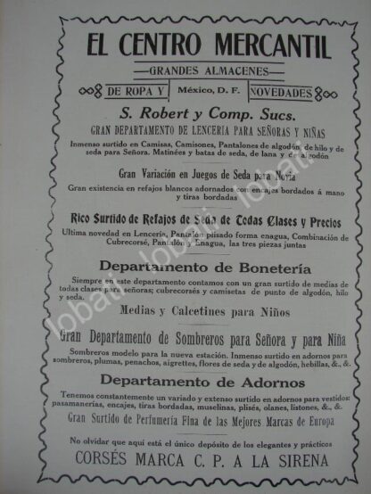 CARTEL ANTIGUO ORIGINAL DE TIENDA DEPARTAMENTAL EL CENTRO MERCANTIL 1909