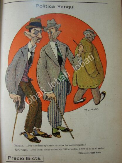 CARICATURA ANTIGUA 1914. VICTORIANO HUERTA Y EMILIO RABASA -POR: ATENEDORO PEREZ SOTO.