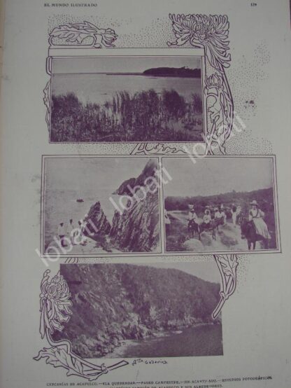 CARTEL ANTIGUO ORIGINAL DE LUGARES DE ACAPULCO GUERRERO, LA QUEBRADA ETC 1909 /LDM - Imagen 3