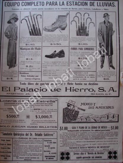 CARTEL ANTIGUO ORIGINAL DE TIENDA EL EL PALACIO DE HIERRO Y OTRAS 1911 /187