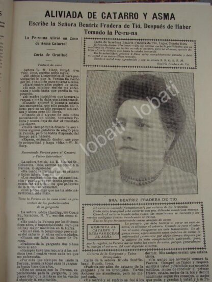 CARTEL ANTIGUO ORIGINAL DE TONICO LA PERUNA Y BEATRIZ FRADERA DE TIO 1909