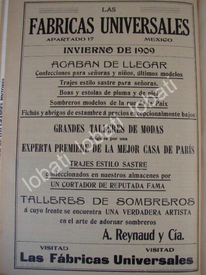 CARTEL ANTIGUO ORIGINAL DE TIENDA. LAS FABRICAS UNIVERSALES 1909 /690