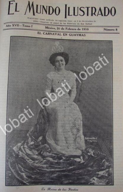 PORTADA ANTIGUA ORIGINAL  1910 ADELA MANZO TAPIA, REINA DEL CARNAVAL DE GUAYMAS