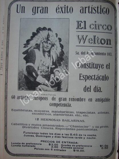 CARTEL ANTIGUO ORIGINAL DE GRAN CIRCO WELTON 1914 /769 MUY RARO