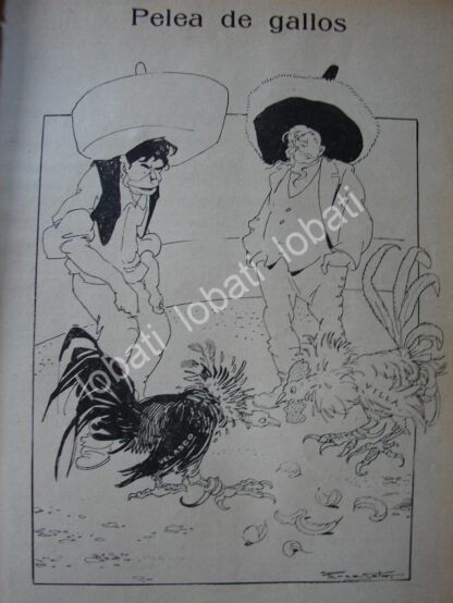 CARICATURA ANTIGUA 1914. PELA DE GALLOS PANCHO VILLA Y GENERAL., VELASCO / MLT