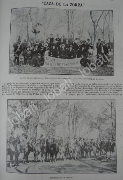 CARTEL ANTIGUO ORIGINAL DE ALTA SOCIEDAD EN CAZA DE ZORRA EN LOS PINOS 1909 /asm - Imagen 2