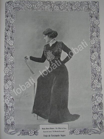 GRABADO ANTIGUO 1909 TRAJE DE TERCIOPELO, DISEÑADO POR MORNI BLOMER