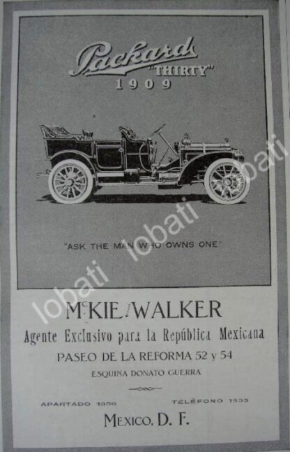 CARTEL ANTIGUO ORIGINAL DE MINI CARTEL AUTOS PACKARD THIRTY 1909 SUPER RARO /189