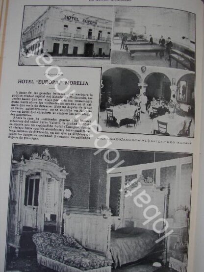 CARTEL ANTIGUO ORIGINAL DE LUGARES DE MORELIA. MERCADO SAN FRANCISCO Y HOTEL EUROPA. 1910 /LDM - Imagen 3