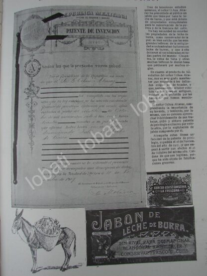 CARTEL ANTIGUO ORIGINAL DE PUBLICIDAD ANTIGUA JABON DE LECHE DE BURRA 1909 OCHOA ALCARAZ / SUPER RARO 10+++