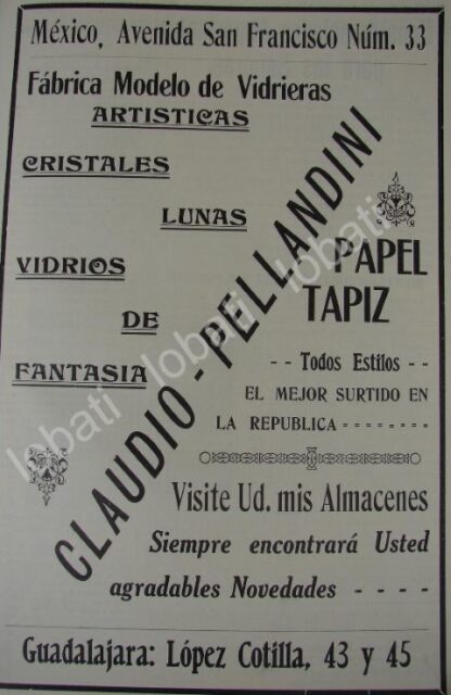 CARTEL ANTIGUO ORIGINAL DE TIENDA DE DECORACION CLAUDIO PELLANDINI 1909 /181