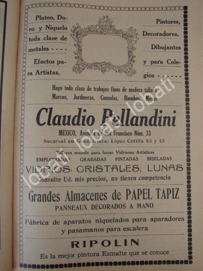 CARTEL ANTIGUO ORIGINAL DE TIENDA DE DECORACION CLAUDIO PELLANDINI 1910 /697