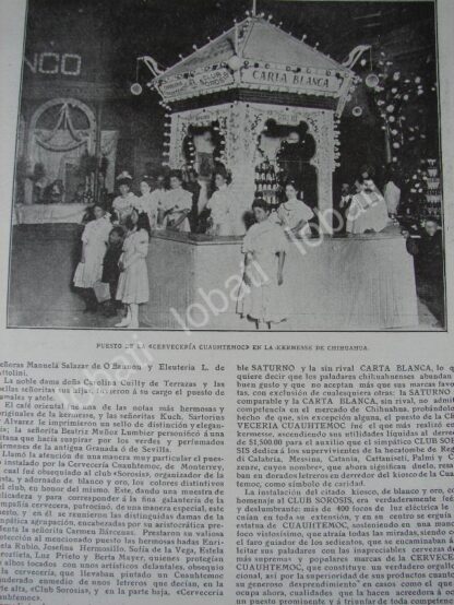 CARTEL ANTIGUO ORIGINAL DE LA CERVECERIA CUAUHTEMOC EN KERMESSE 1909 - Imagen 3