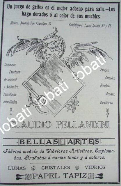 CARTEL ANTIGUO ORIGINAL DE TIENDA DE DECORACION CLAUDIO PELLANDINI 1910 /702