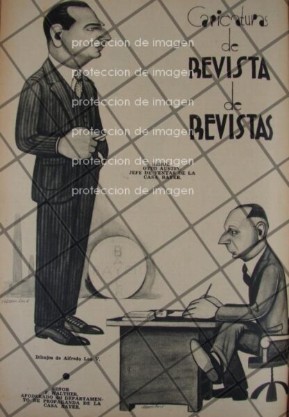 CARICATURA ANTIGUA DIRECTIVOS DE BAYER DE MEXICO, DIBUJO ALFREDO LEO 1937