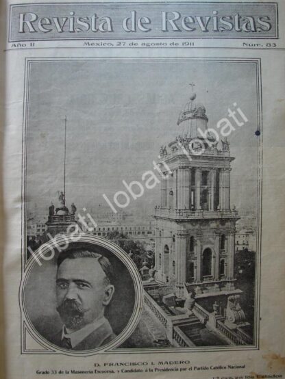 PORTADA ANTIGUA ORIGINAL  1911 FRANCISO I MADERO MASON GRADO 33 CANDIDATO /plt