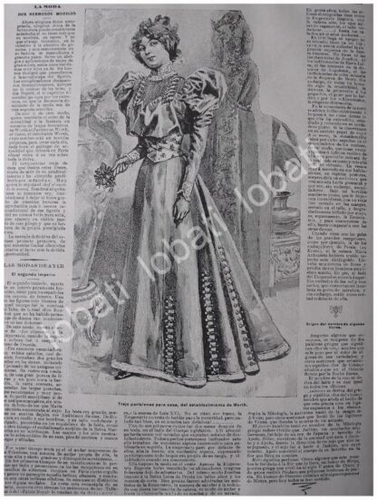 GRABADO ANTIGUO 1897 MODAS, TRAJE PARA NIÑA Y DAMA - Imagen 2