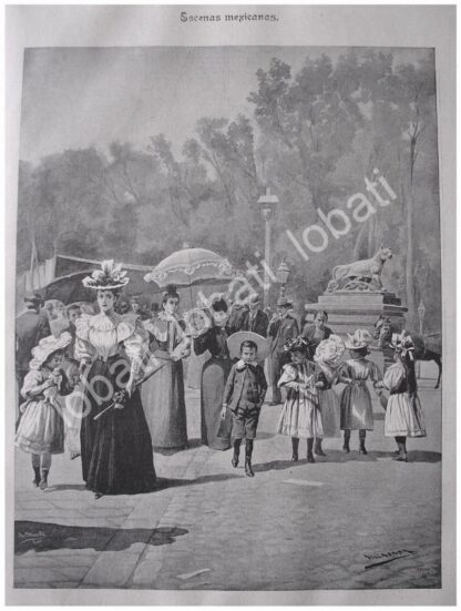 GRABADO ANTIGUO 1897 EL DOMINGO EN LA ALAMEDA. DE JOSE Ma. VILLASANA