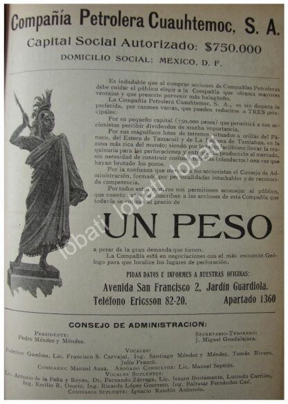 CARTEL ANTIGUO ORIGINAL DE CIA. PETROLEA CUAUHTEMOC VENDE ACCIONES 1914 /763