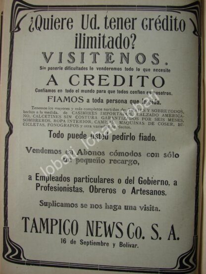 CARTEL ANTIGUO ORIGINAL DE EMPRESA TAMPICO NEWS 1914 /764